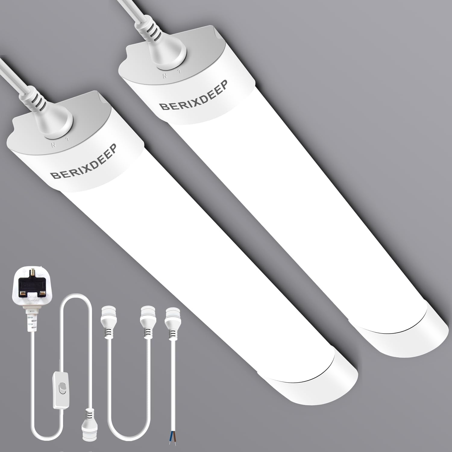 BERIXDEEP LED Batten Lights 2 Pack, Waterproof Plug in Strip Lights with Switch,...