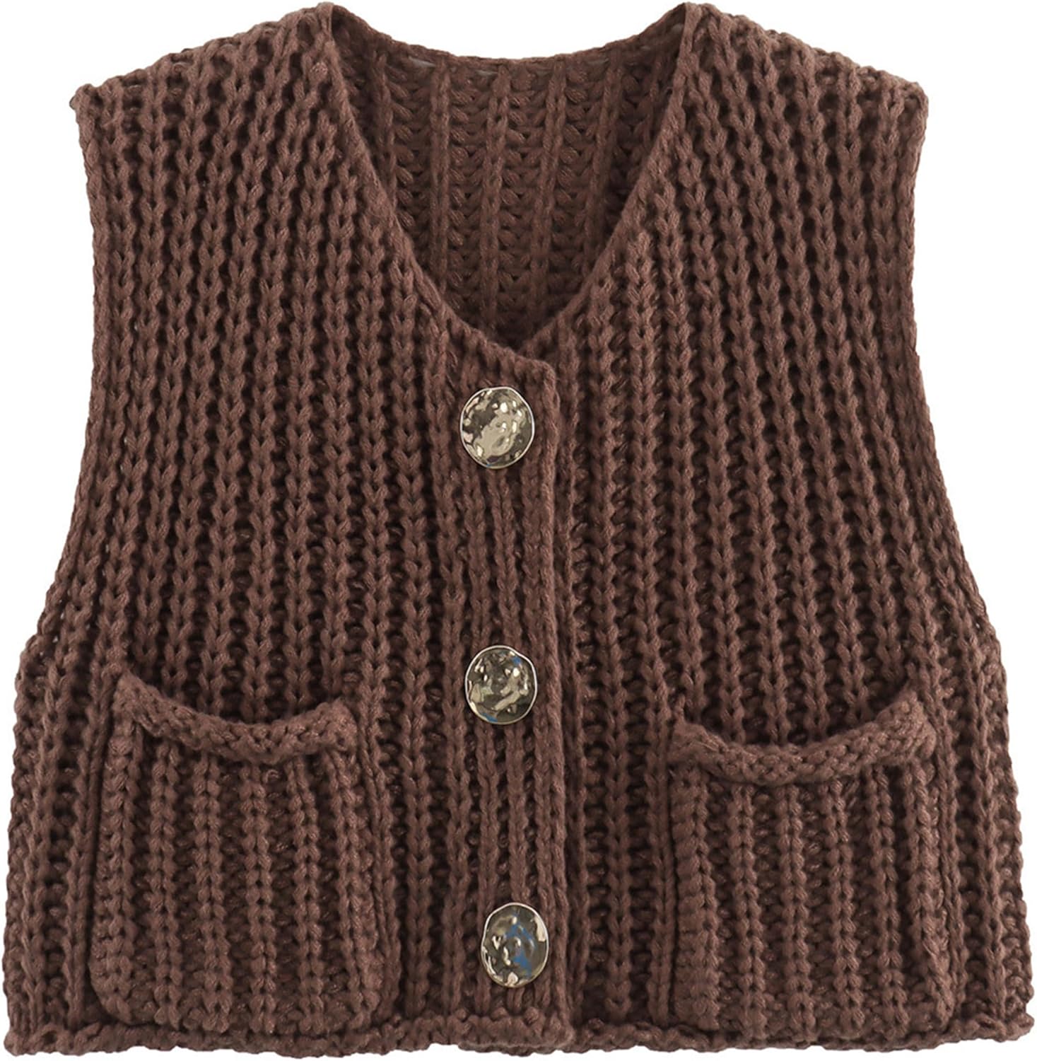 Hixiaohe Womens Crochet Chunky Knit Top Sleeveless Button Down Crop Tops Trendy...