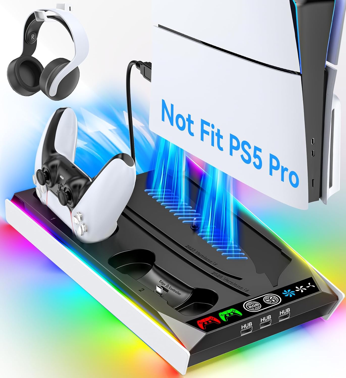 PS5/ PS5 Slim Stand for Disc & Digital Console, PS5 Cooling & Charging Station w...