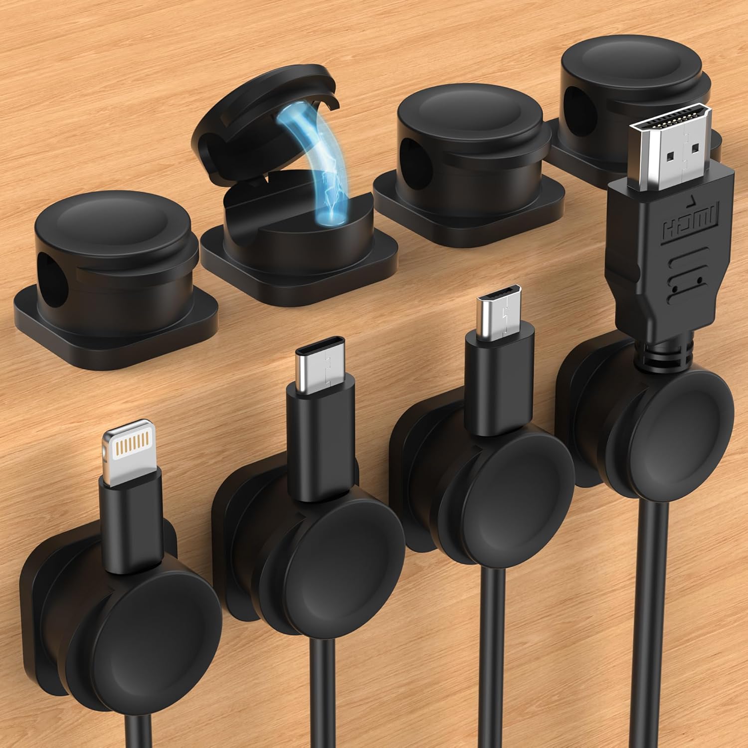 Cable Organizer Holder Clips, 8 Pack 2024 Upgraded Magnetic Desk Cable Clips Man...