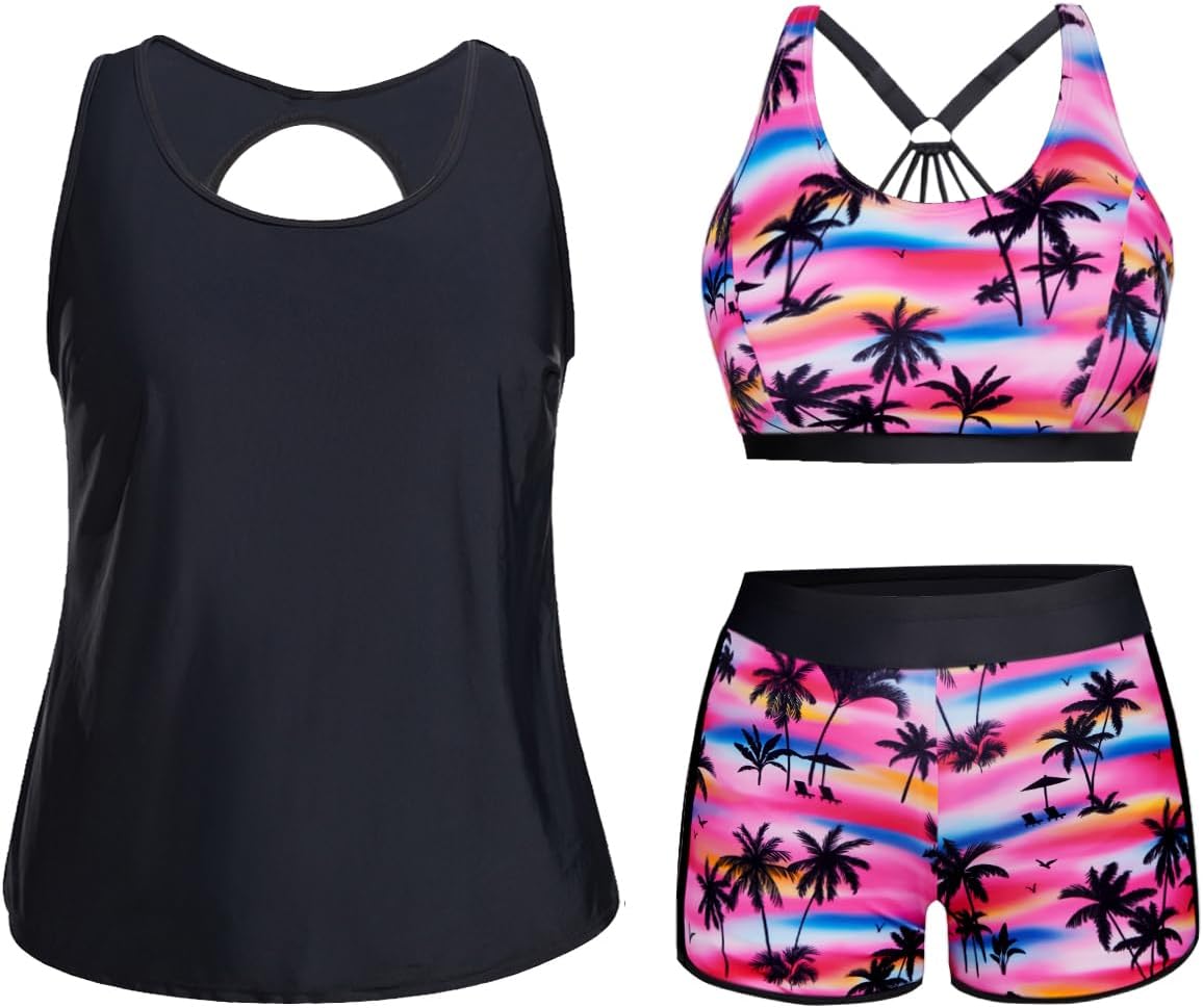 Holipick Women Plus Size 3 Piece Tankini Swimsuits Tummy Control Bathing Suits w...