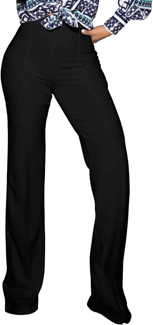 PINSV Women's High Waisted Stretchy Bootcut Pull On Dress Pants Casual Work Pant...