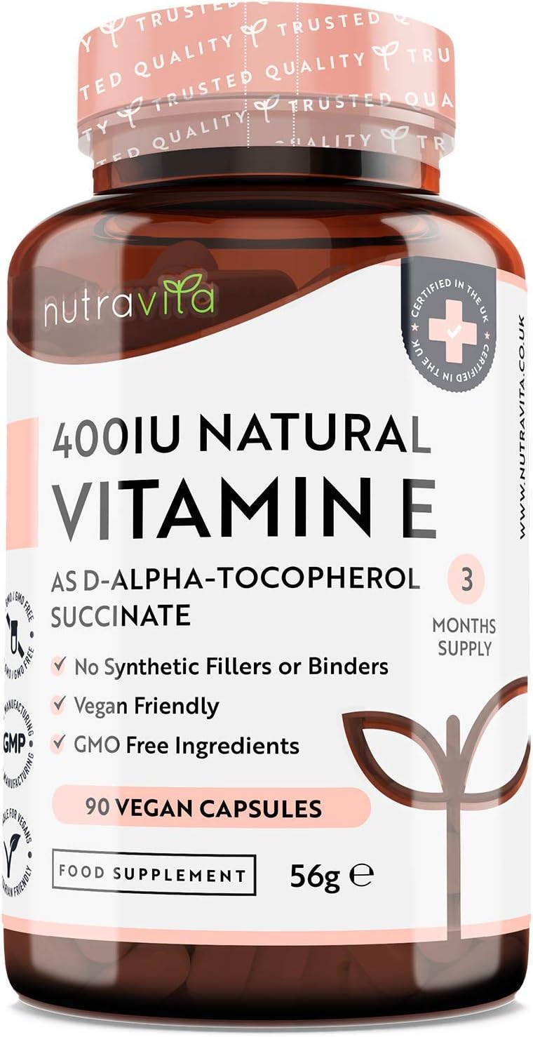 Vitamin E 400IU D-Alpha Tocopherol – 100% Natural Vitamin E – 90 Vegan Capsules...