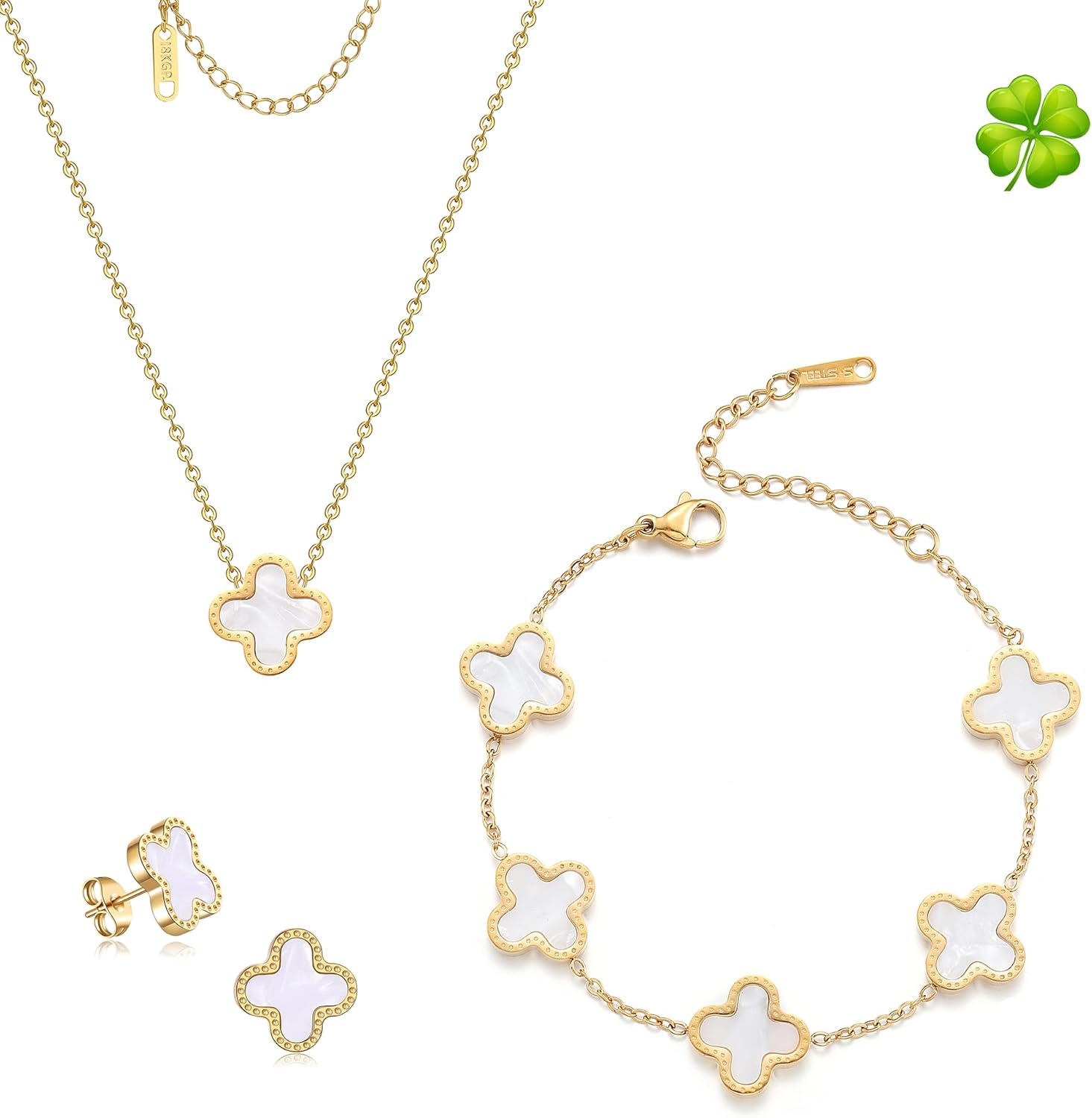 Lucky Clover Sets,18K Gold Plated Four Leaf Bracelet,Clover Necklace Pendant,Clo...