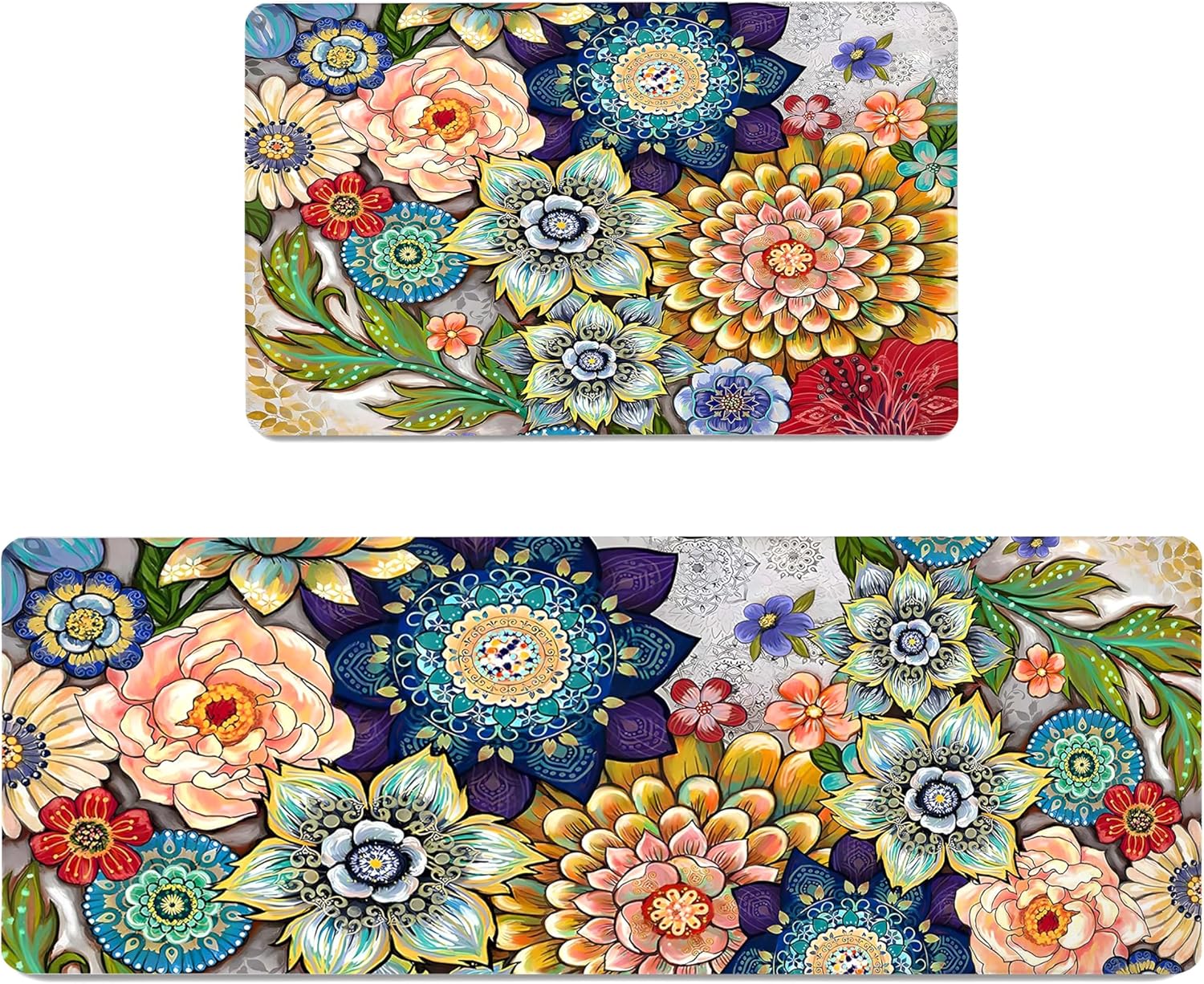 Boho Floral Kitchen Rugs Mats for Floor 2 Piece Memory Foam Padded Kitchen Mats...
