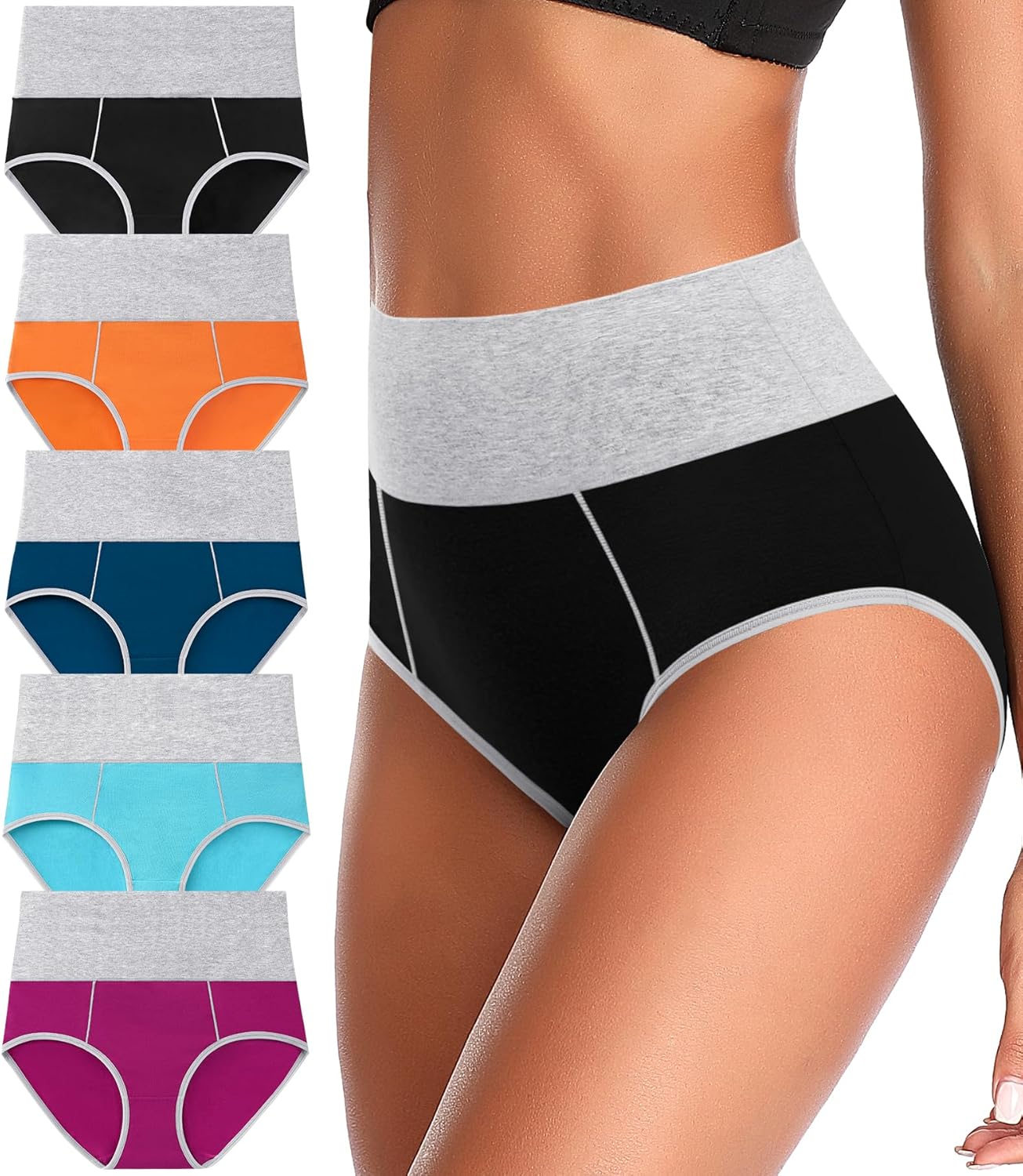 ASIMOON High Waisted Underwear for Women Slight Tummy Control Cotton Soft Pantie...