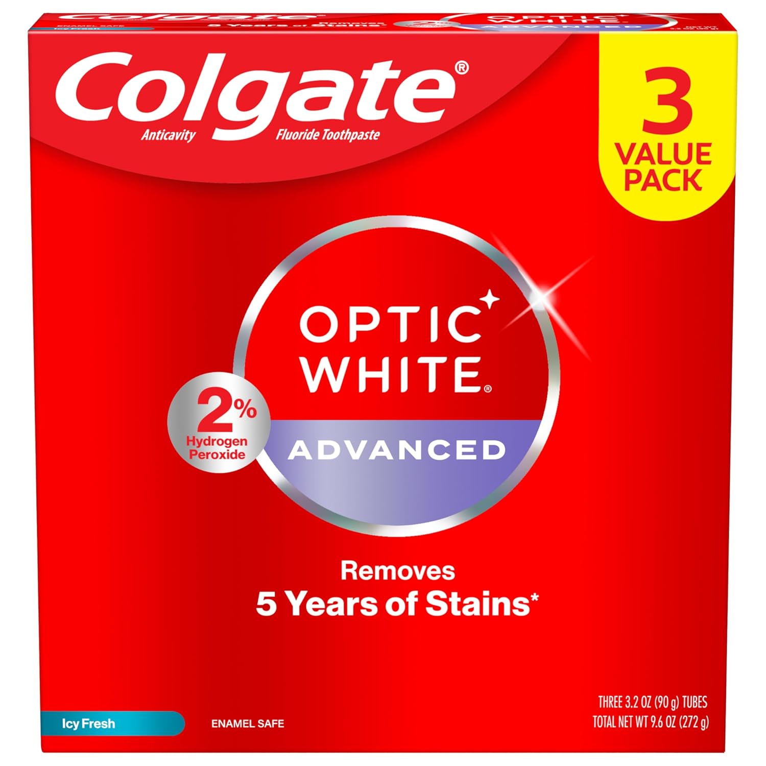 Colgate Optic White Advanced Hydrogen Peroxide Toothpaste Pack, Teeth Whitening...