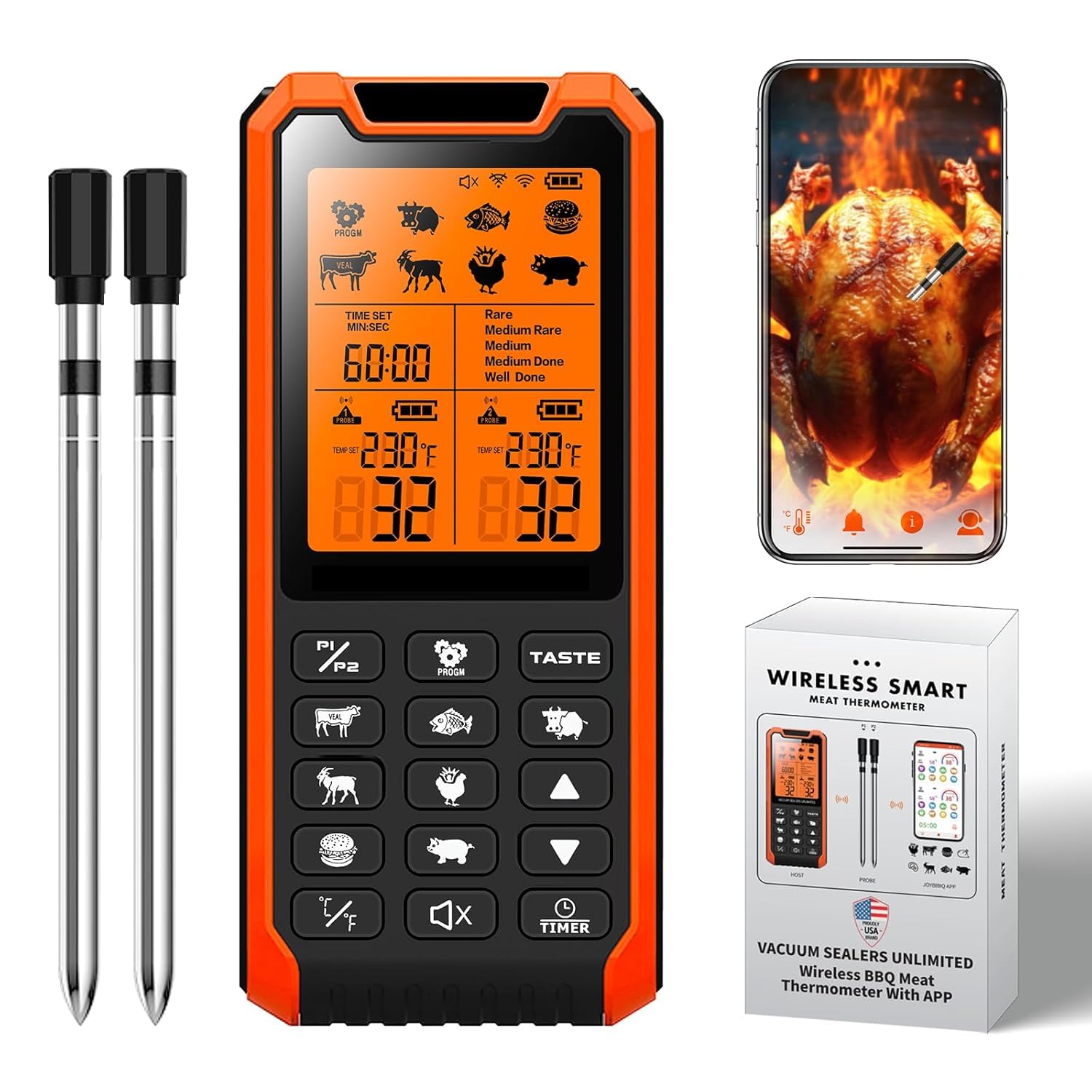 Smart Bluetooth Meat Thermometer - Long Range Wireless Food Thermometer, Digital...