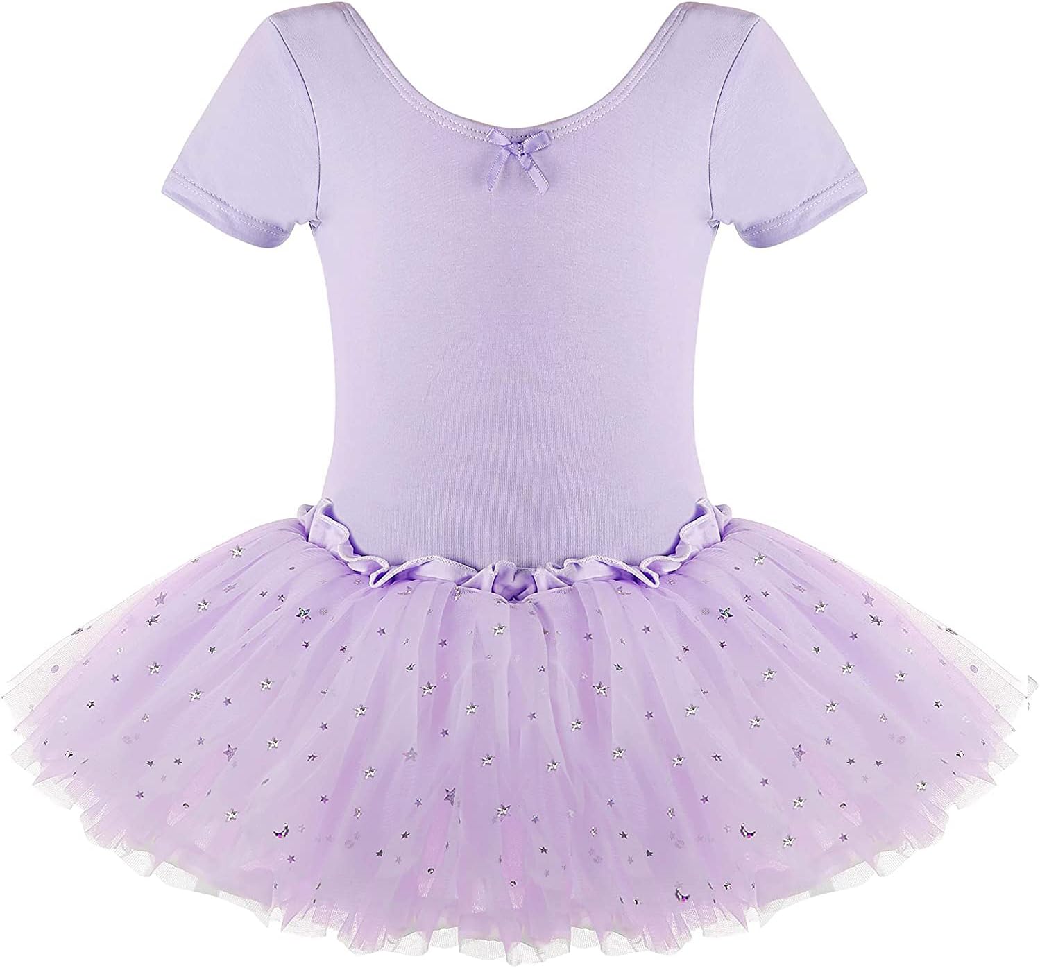Dancina Girls Skirted Leotard Sparkle Short Sleeve Tutu Ballet Dress Front Lined...