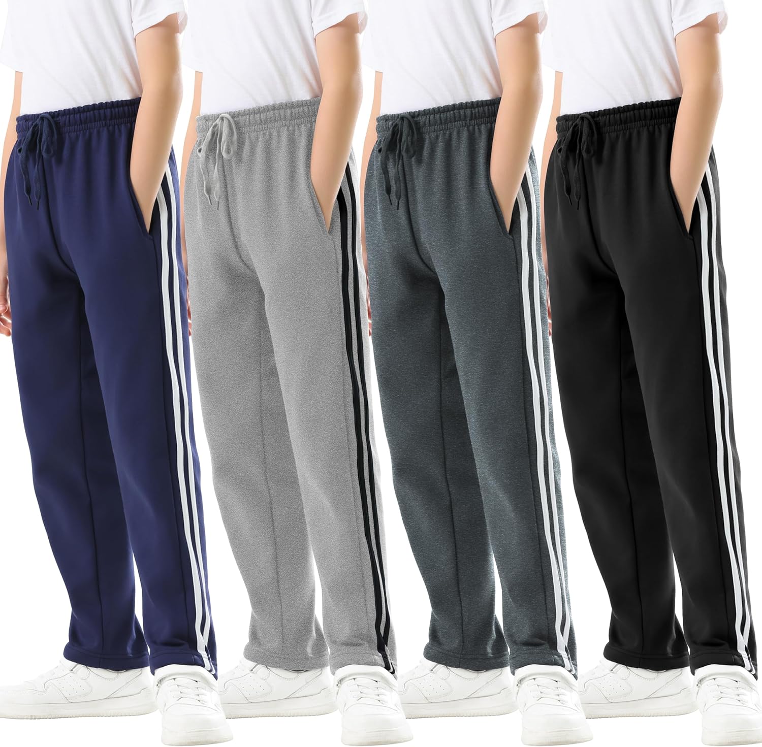 Rolimaka 4 Pcs Boys Sweatpants Soft Fleece Lined Open Bottom Youth Basic Athleti...