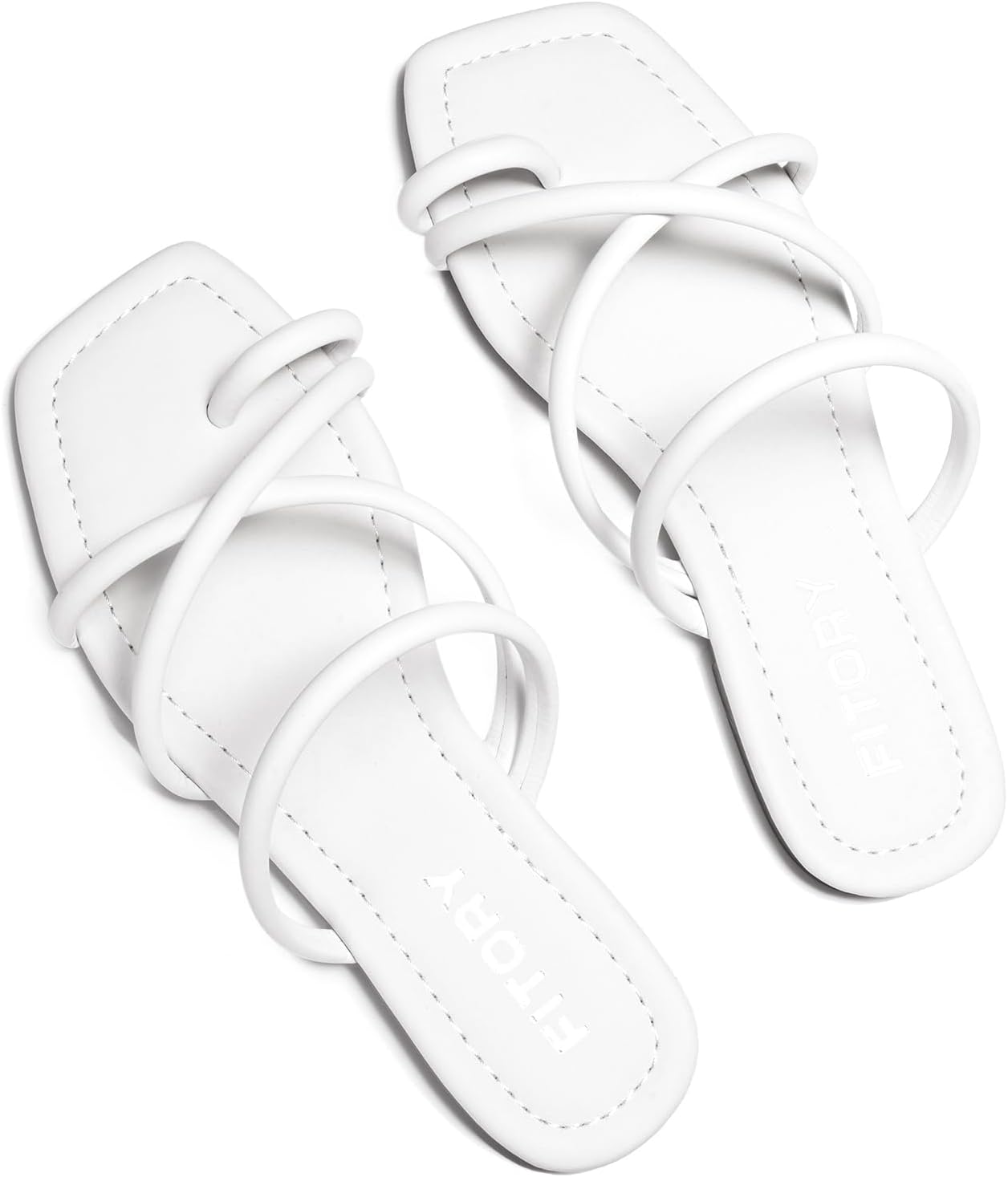 FITORY Women's Slide Sandals Flat Toe Ring Thongs with Cross Strap for Summer Si...