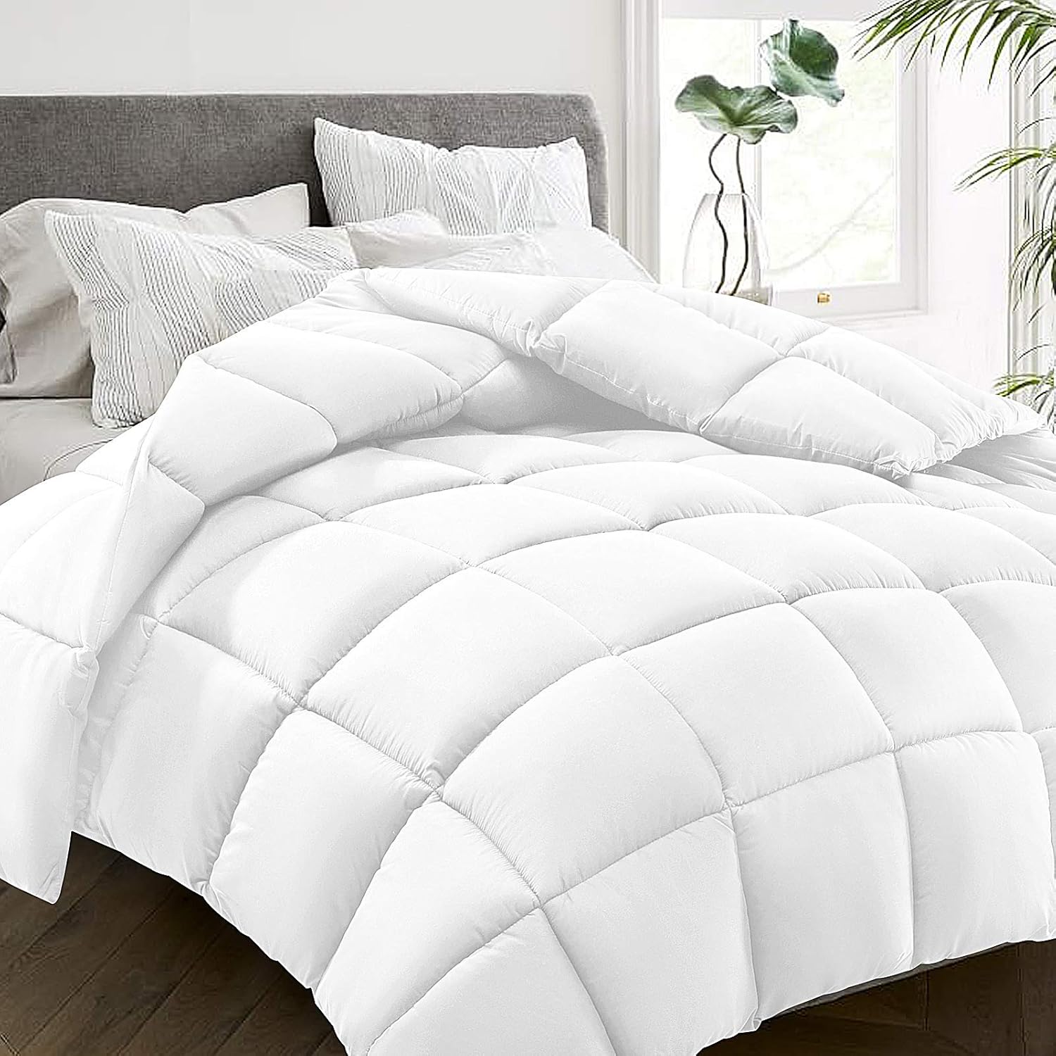 HYLEORY All Season Full Size Bed Comforter - Cooling Goose Down Alternative Quil...