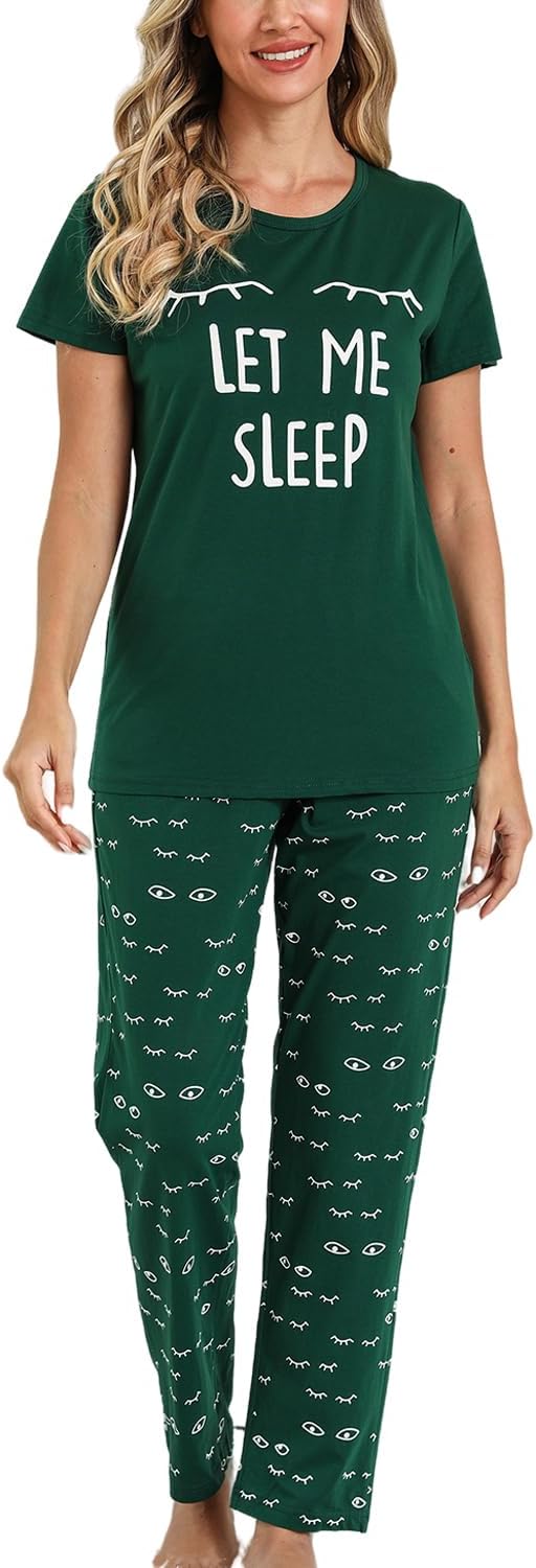 EISHOPEER Women's Pajama Set Printed Short Sleeve Top & Long Pants Sleepwear Pjs...