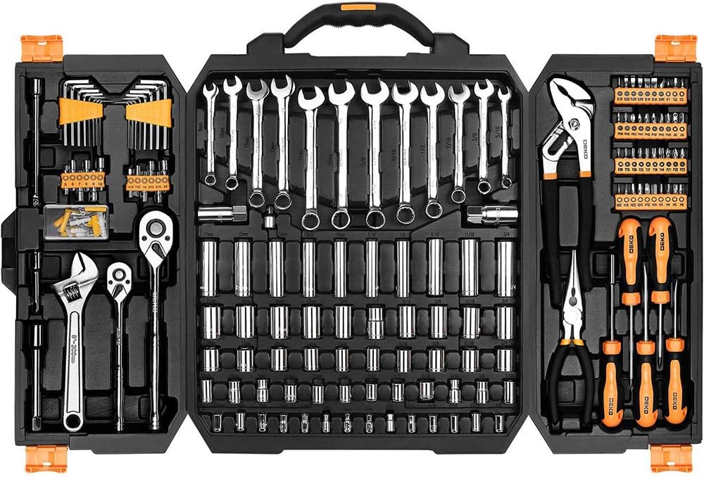 DEKOPRO 192 Piece Mechanics Tool Set Socket Wrench Set, Plastic Storage Case wit...