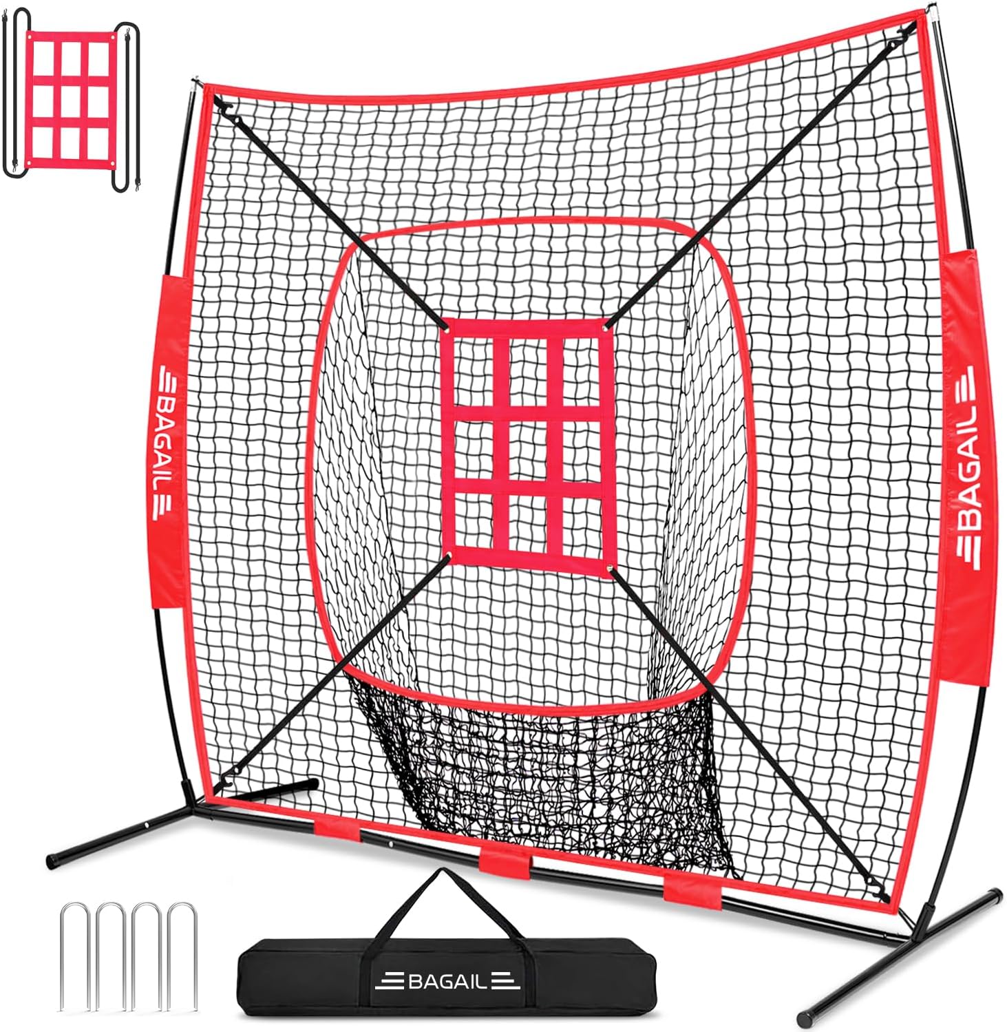 BAGAIL 7x7 ft Baseball & Softball Practice Net with Bow Frame for Batting, Hitti...