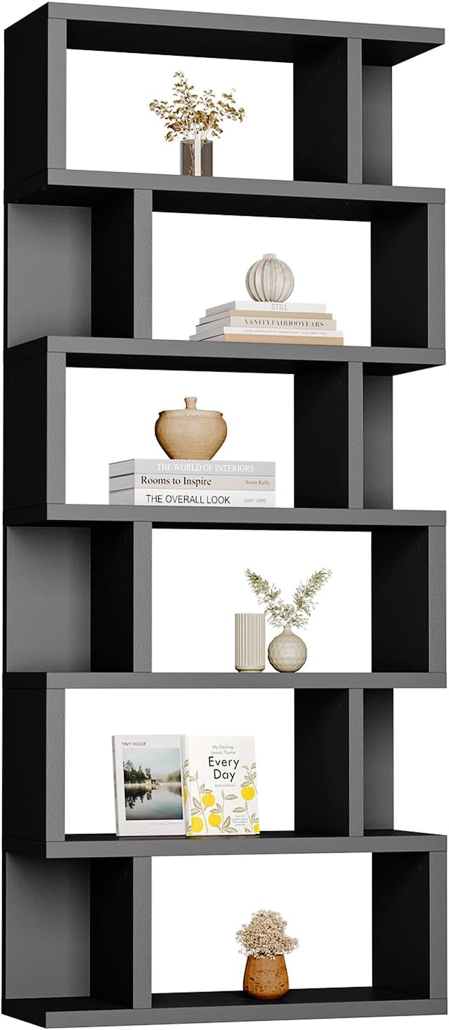oneinmil 6-Tier Geometric Bookshelf, Tall Display Shelf, 6-Tier Freestanding S-S...