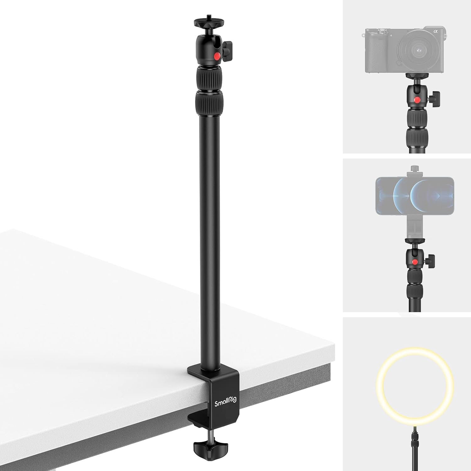 SMALLRIG Camera Desk Mount, Tabletop C Clamp Mount Arm with 1/4"-20 Ball Head, 1...