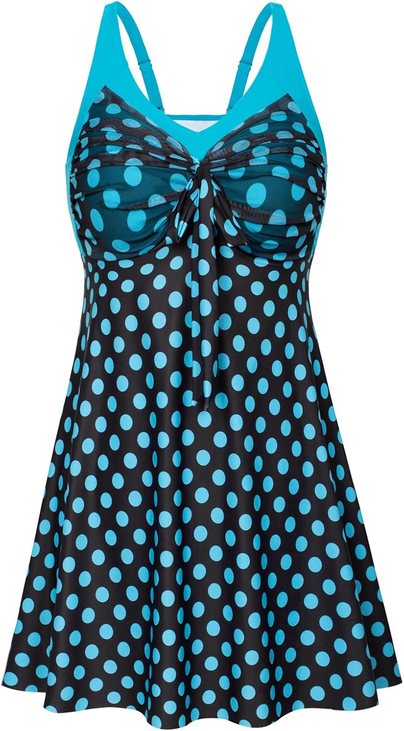Hanna Nikole Women's Plus Size Tankini Set Floral Printed Swim Dress Tummy Contr...