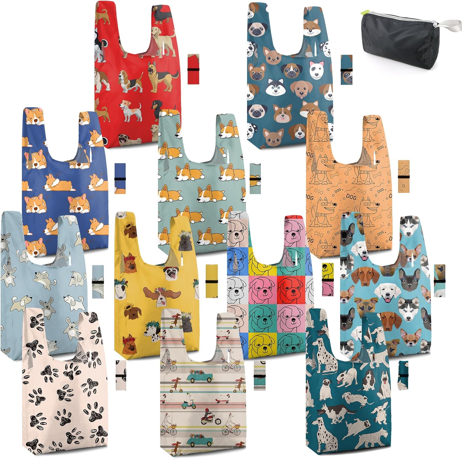 BeeGreen Dog Tote Bag Large Tote Gifts for Women 12 Pack Foldable Grocery Bags B...