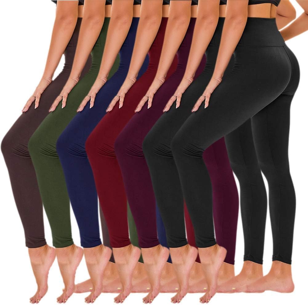 TNNZEET 7 Pack Leggings for Women - High Waisted Yoga Pants with Pockets Black L...