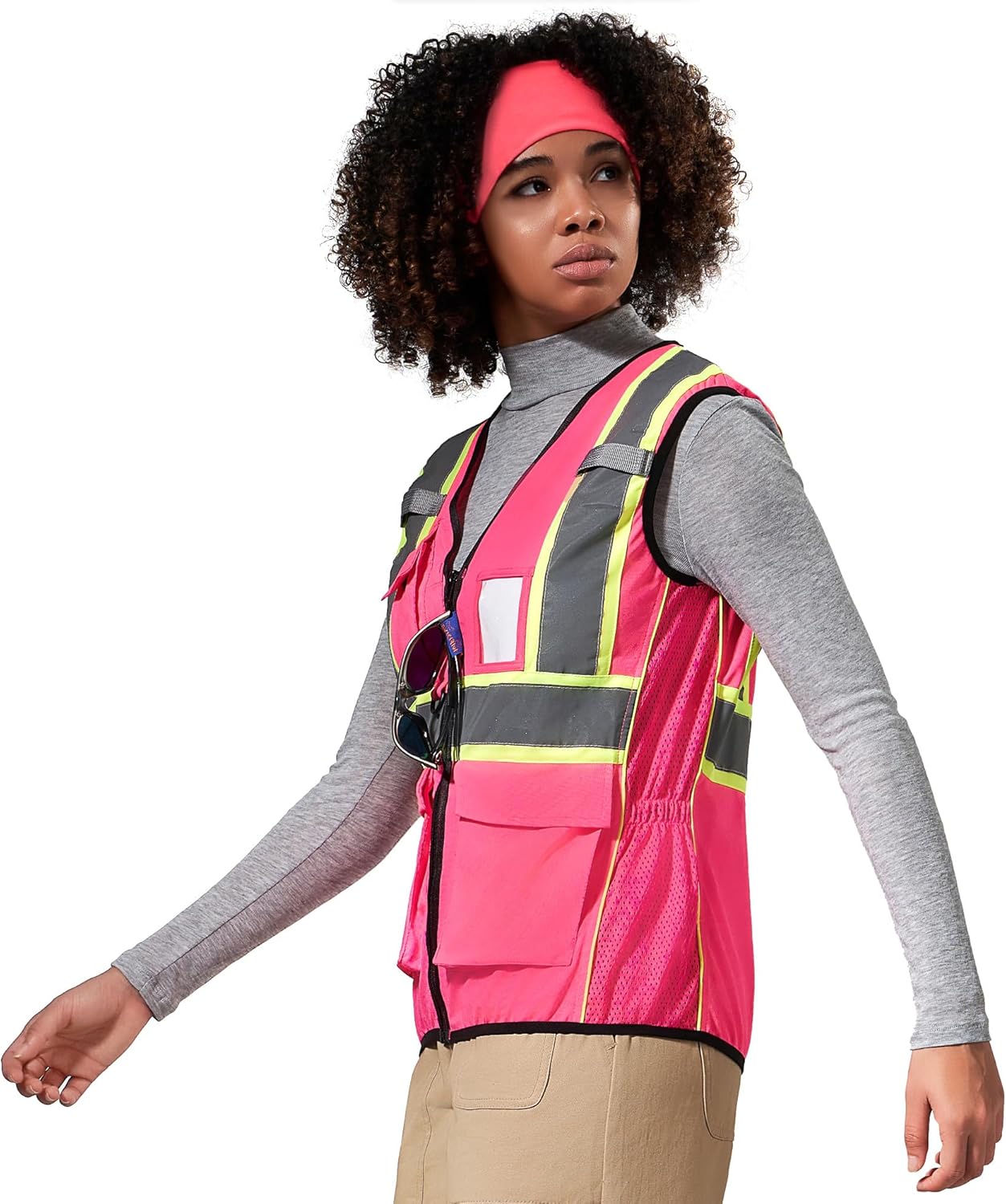 AYKRM 11 color Ladies High Vis Reflective Safety Vest for Women Pink Medium