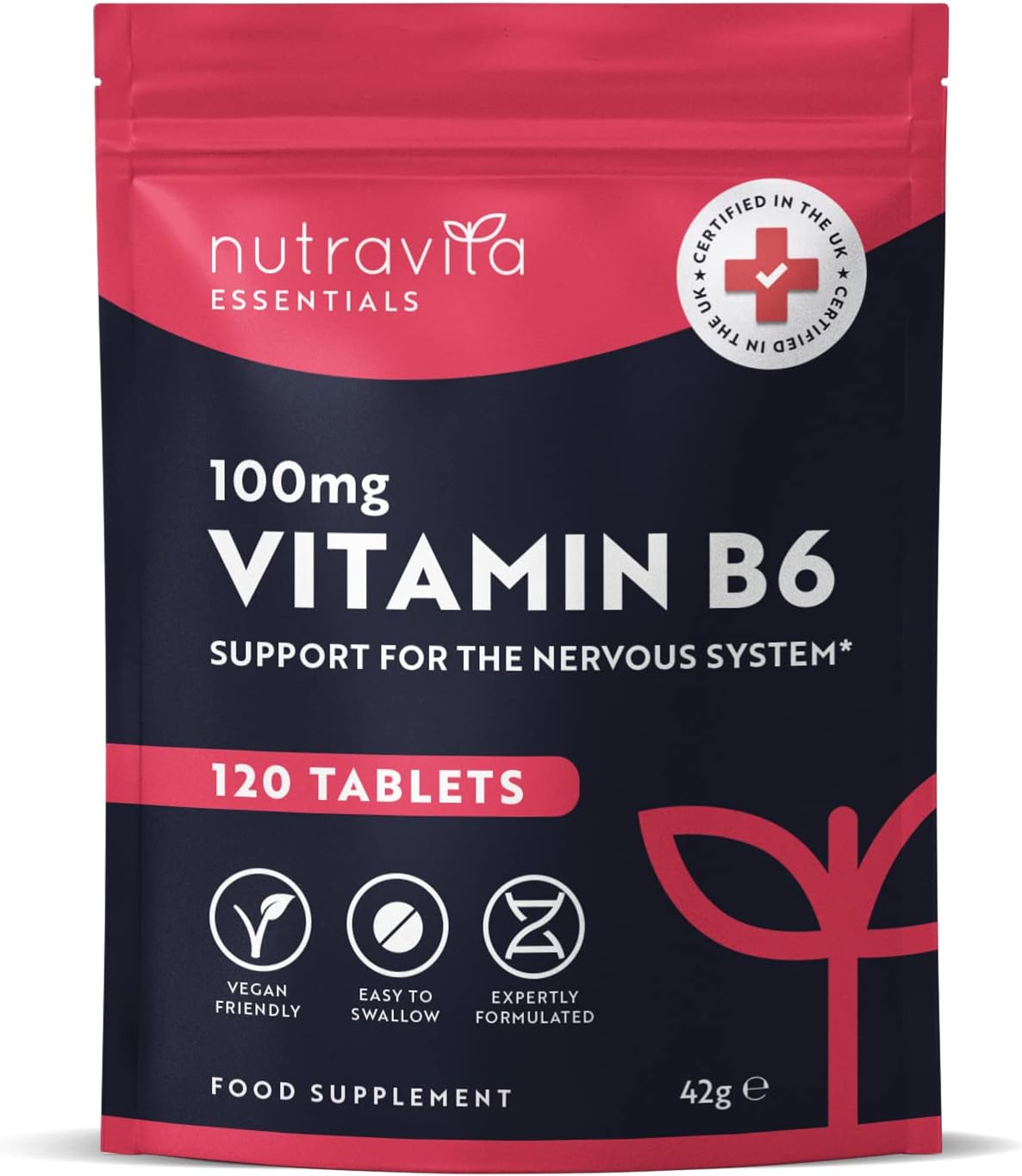 Vitamin B6 100mg - 120 Vitamin B6 High Strength Vegan Tablets – B6 Vitamins to S...