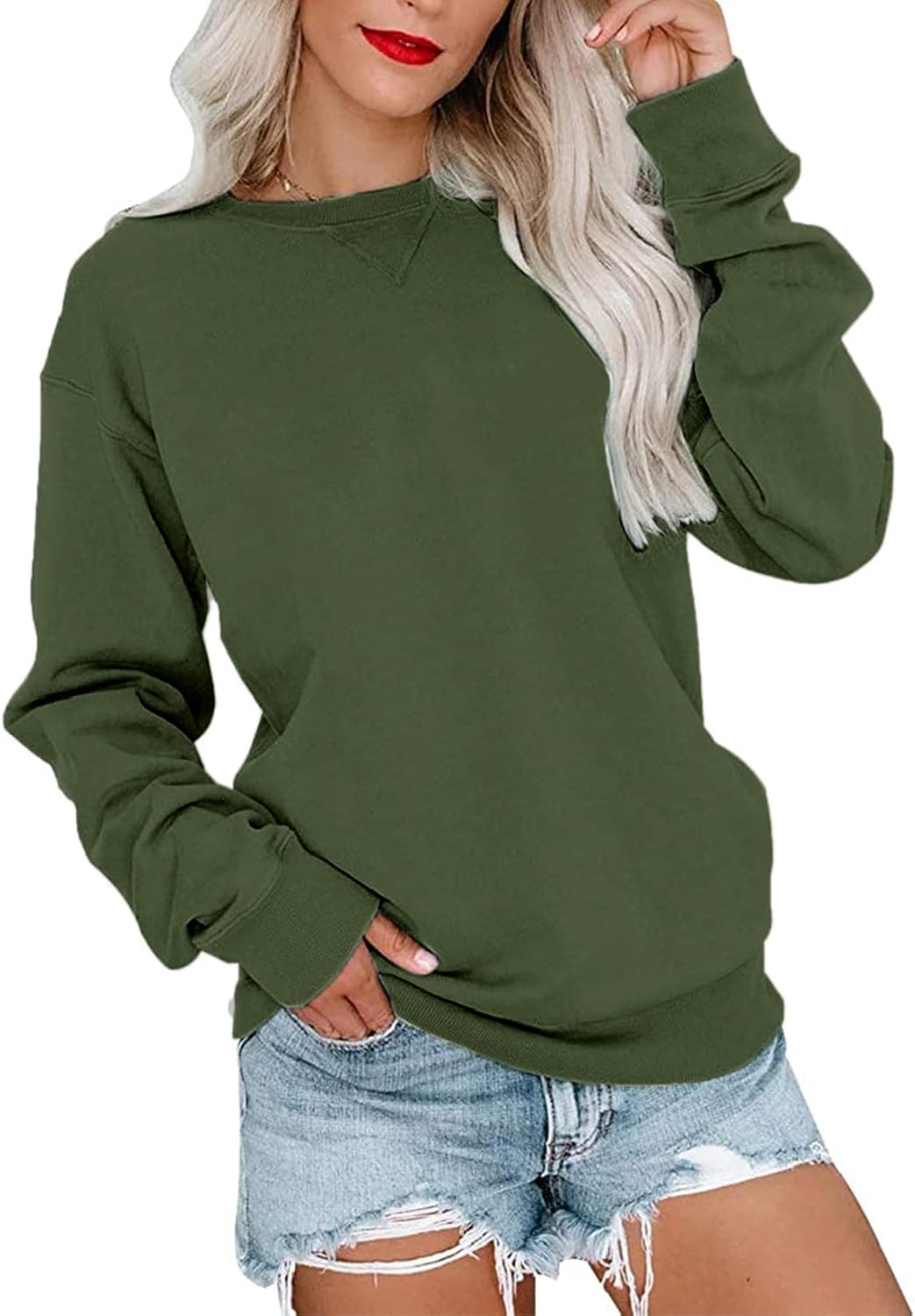 PGANDS Womens Crew Neck Solid/Color Block Sweatshirts Long Sleeve Casual Lightwe...
