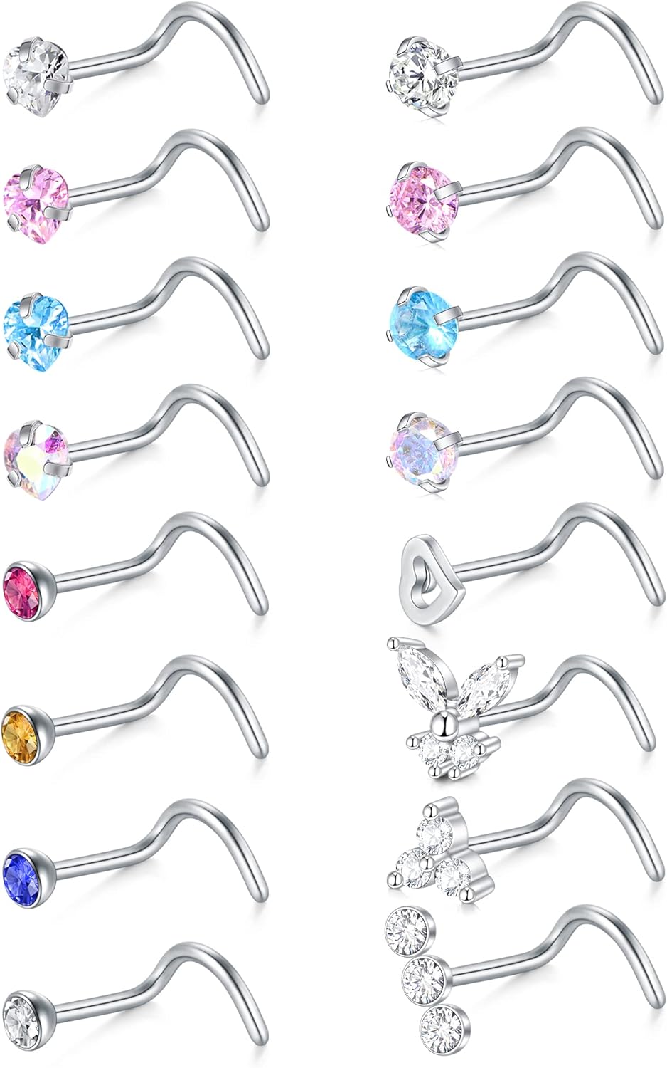 VFUN 20G Nose Stud Ring Stainless Steel Diamond CZ Heart L Shaped Nose Rings for...