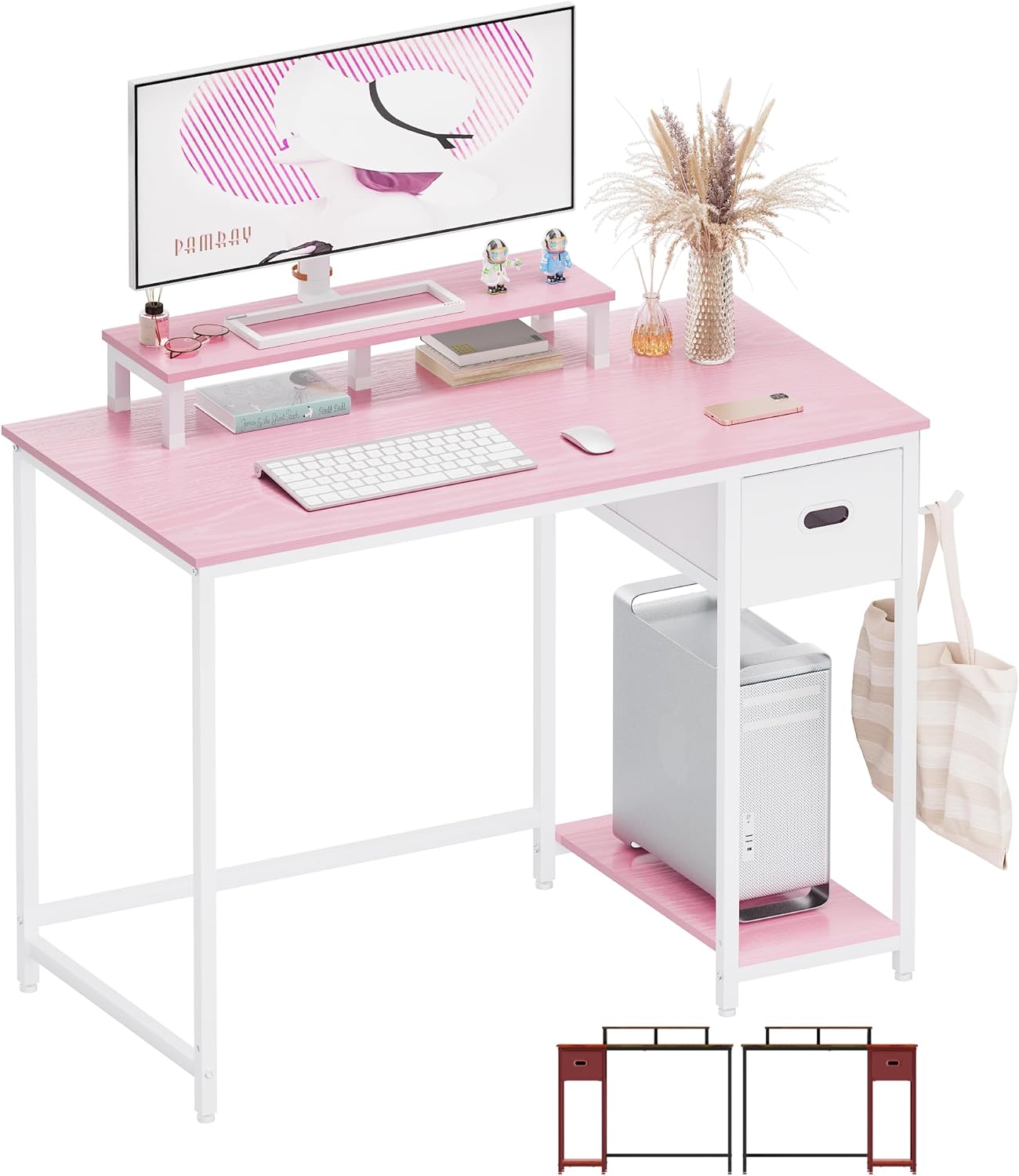 Pamray 39 Inch Computer Desk with Monitor Stand Small Home Office Desks with Non...