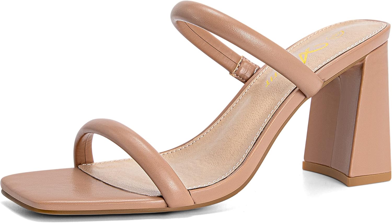 Athlefit Women's Square Open Toe Two Strap Heeled Sandals Slip On Block Chunky H...