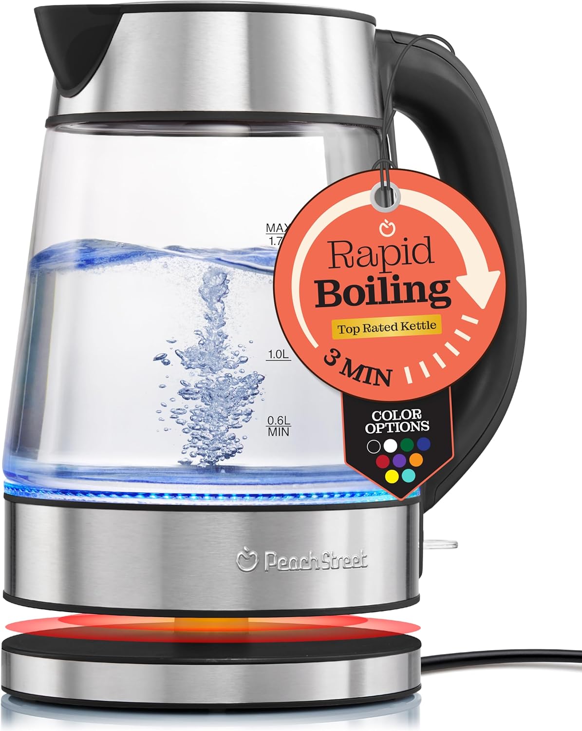 Speed-Boil Electric Kettle For Coffee & Tea - 1.7L Water Boiler 1500W, Borosilic...