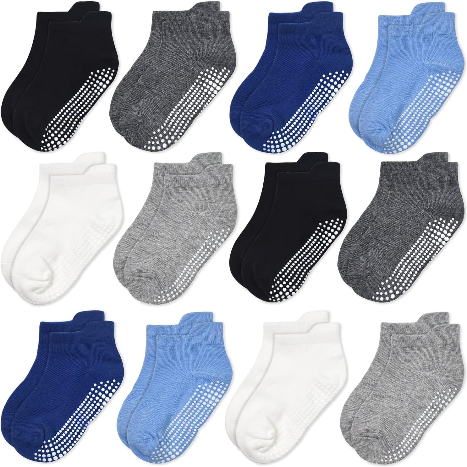 GRPSKCOS Non Slip Toddler Baby Socks 12 Pairs Anti Skid Ankle Socks for Kids Boy...
