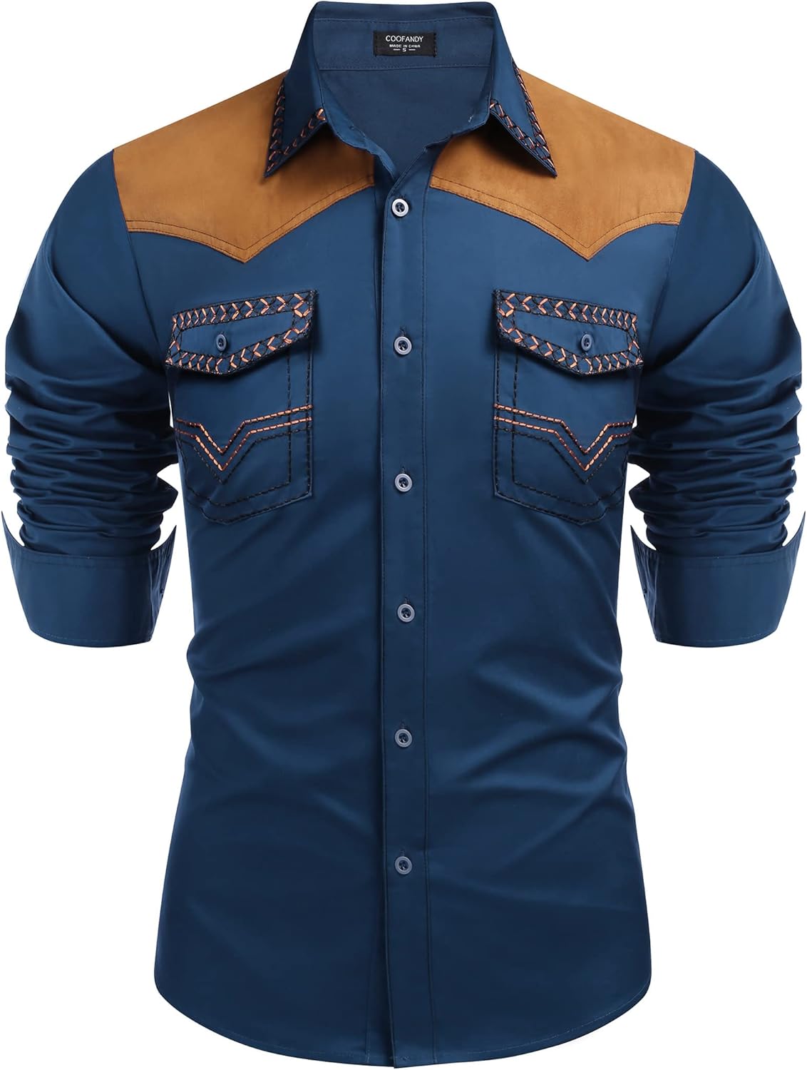 COOFANDY Men's Western Cowboy Shirt Embroidered Long Sleeve Slim Fit Casual Cott...