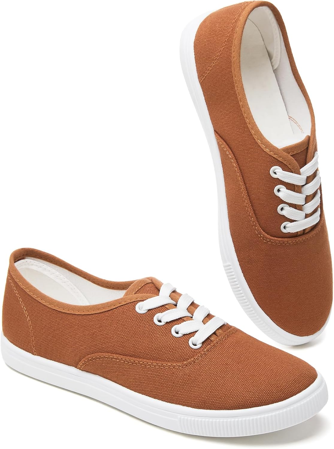 Womens Classic White Sneakers,Low Top White Canvas Shoes,Lightweight Casual Canv...