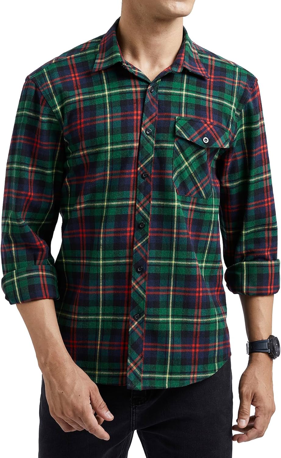 HISDERN Men's Long Sleeve Casual Plaid Flannel Shirt Checked Tartan Button Down...