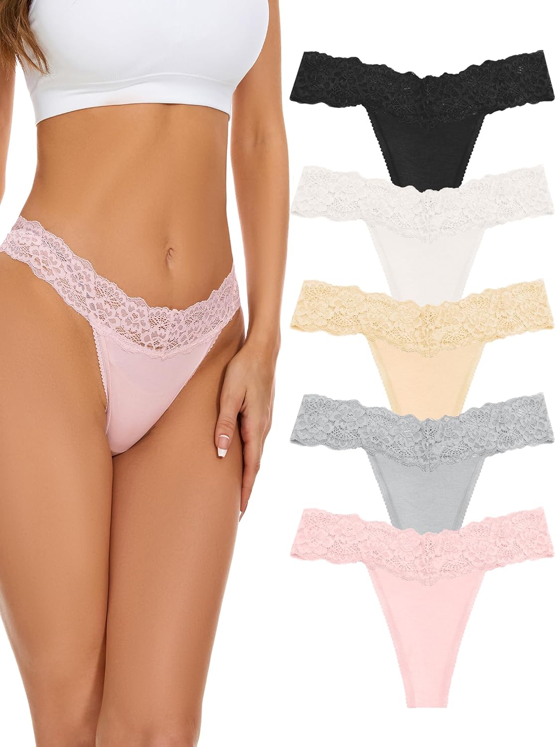 voenxe Seamless Lace Thongs for Women No Show Thong Underwear,Lady Breathable Co...