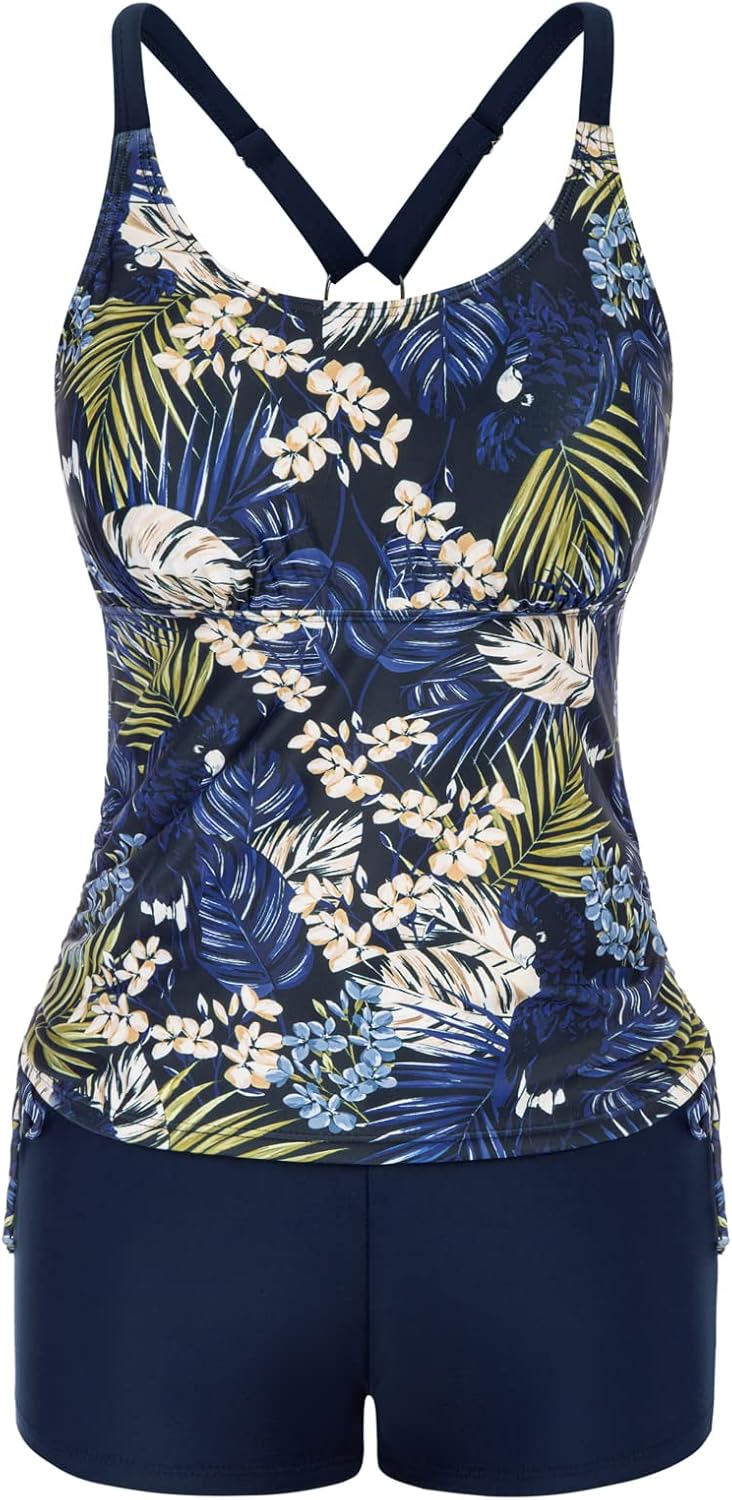 JASAMBAC Women's High Waist Tankini Swimsuits Two Piece Floral Print Bathing Sui...
