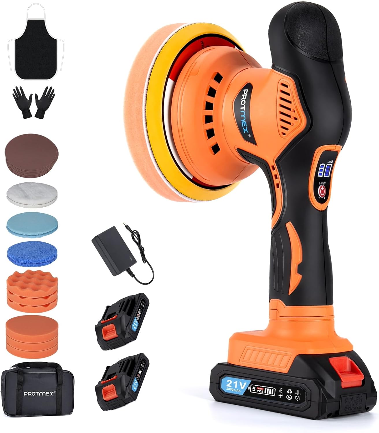 Cordless Car Buffer Polisher w/ 2x2000mAh 21V Batteries, 6 Inch Car buffer Waxer...