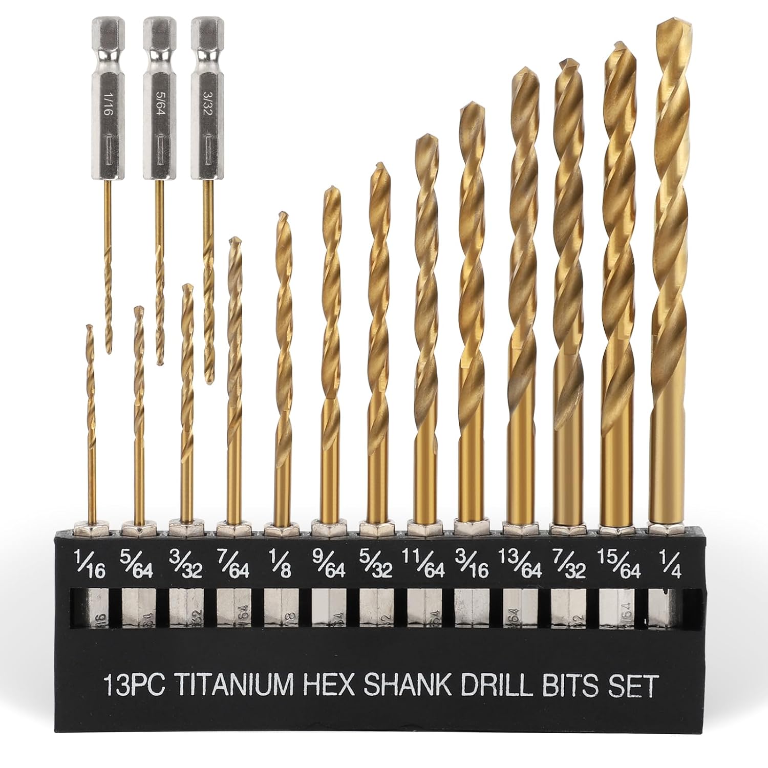 COMOWARE Titanium Twist Drill Bit Set - 16 Pcs Hex Shank High Speed Steel for Wo...