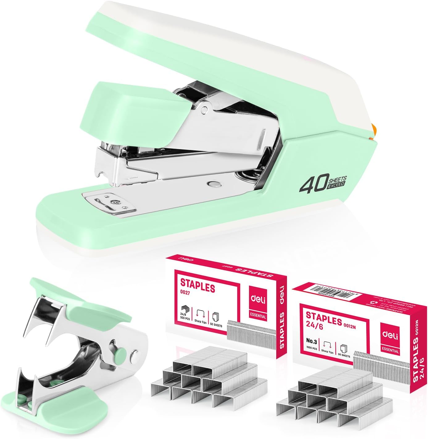 Deli Effortless Desktop Stapler, Heavy Duty Stapler, 40-50 Sheet Capacity, One F...