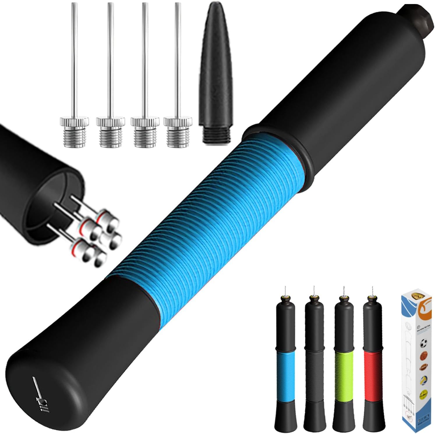 Ball Pump with Needle Storage(Never Lose Pin) Basketball Pump with 5 Needles and...