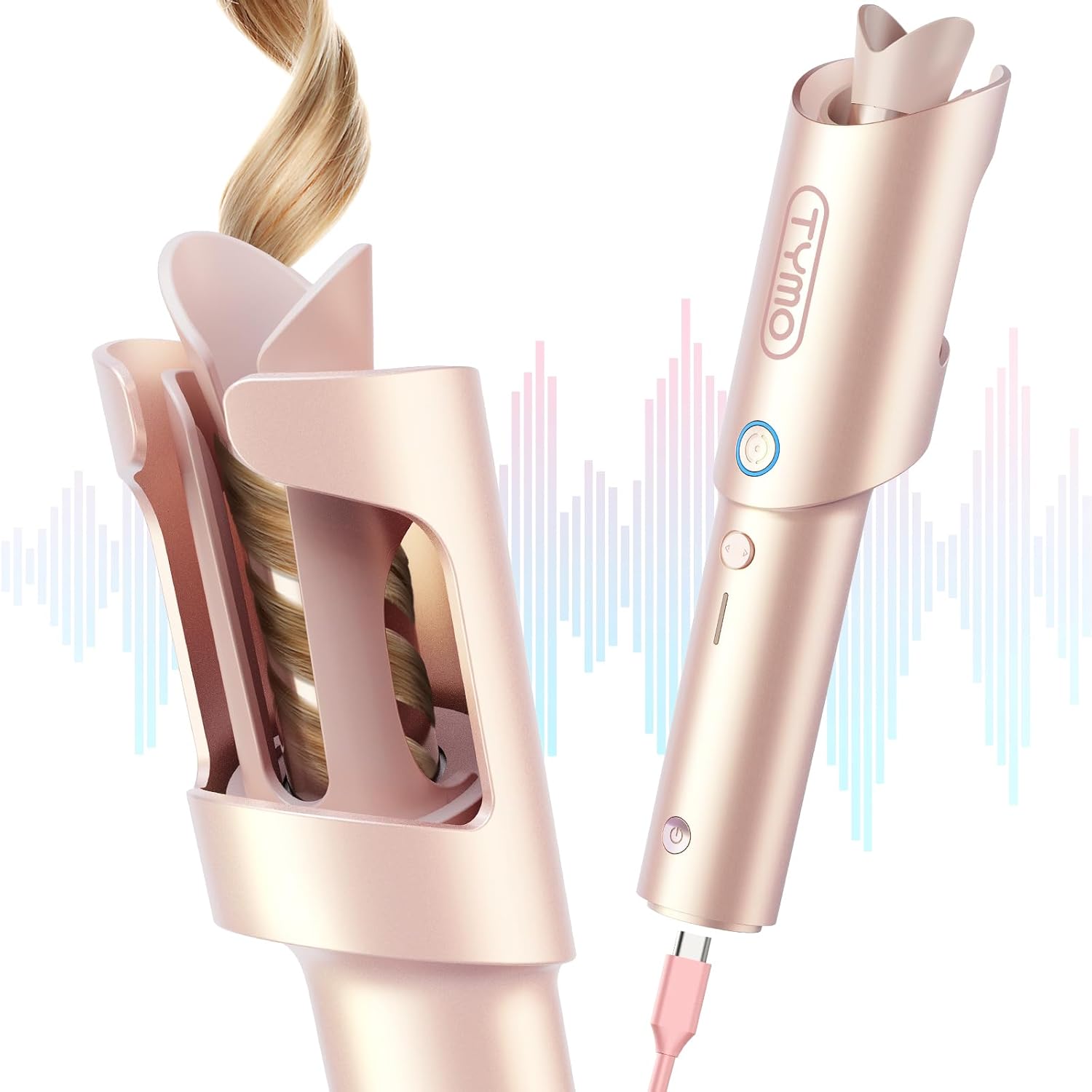 TYMO Cordless Automatic Curling Iron - TYMO CurlGo 1 Inch Beach Waves Rotating C...