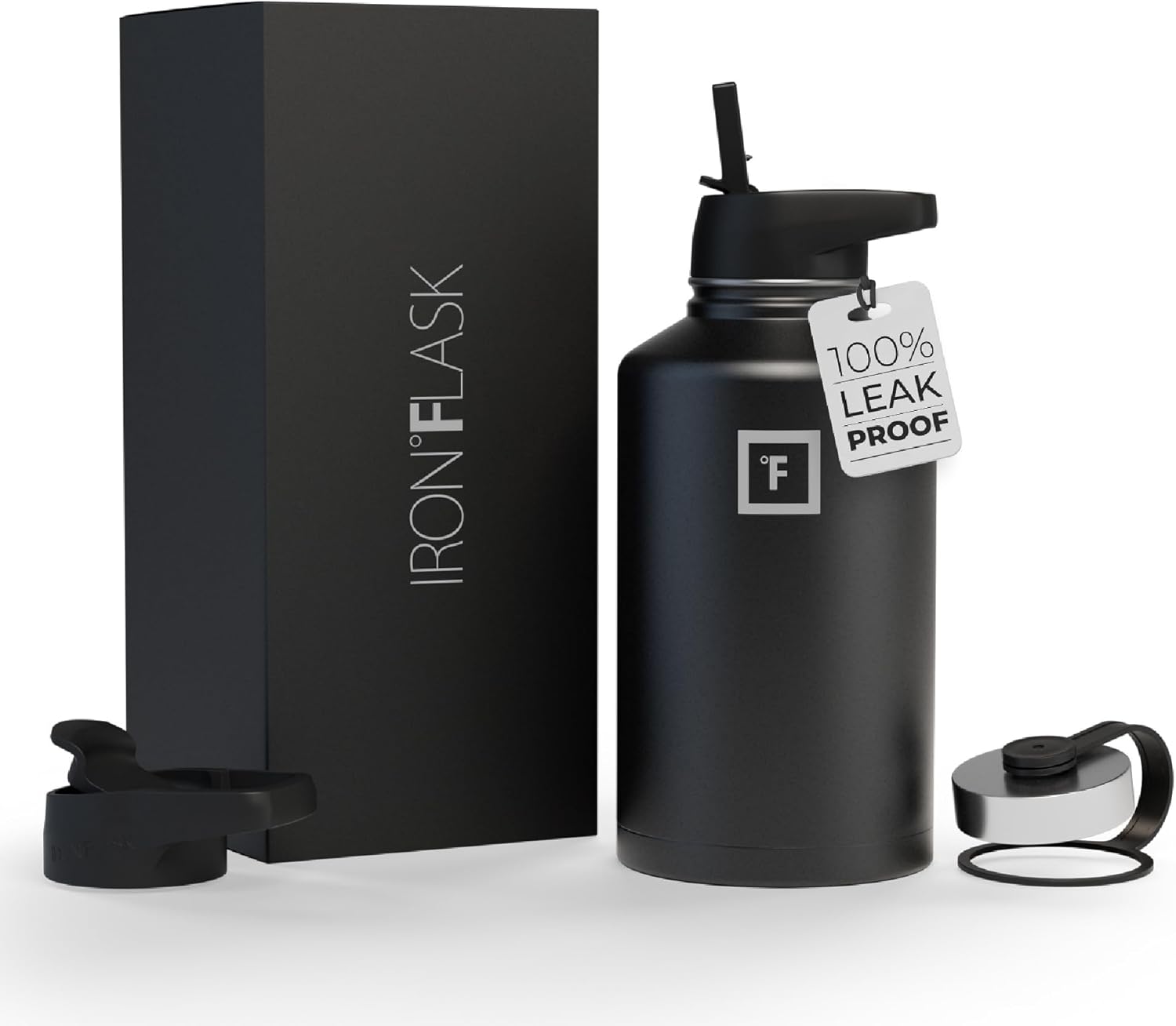 IRON °FLASK Camping & Hiking Hydration Flask with 3 Lids - Stainless Steel, Doub...