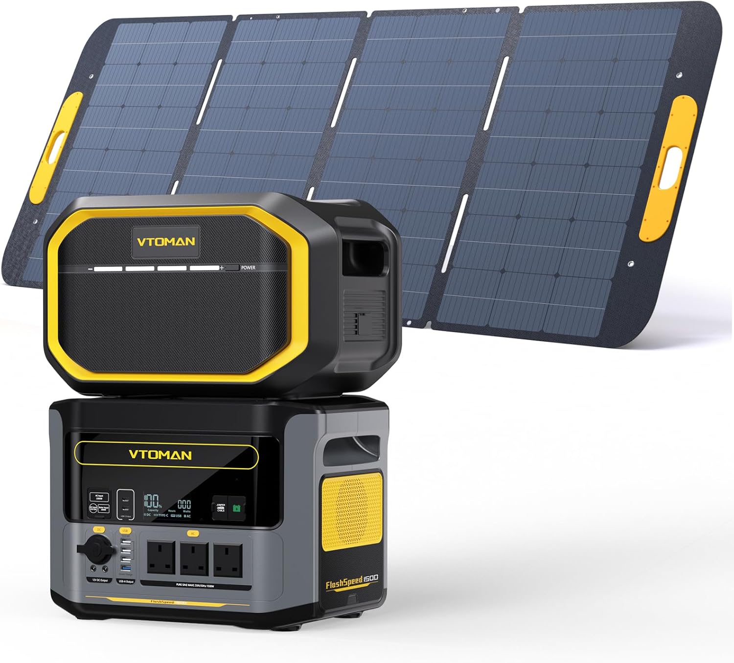 VTOMAN FlashSpeed 1500 Portable Power Station Bundle with Extra Battery & 400W S...