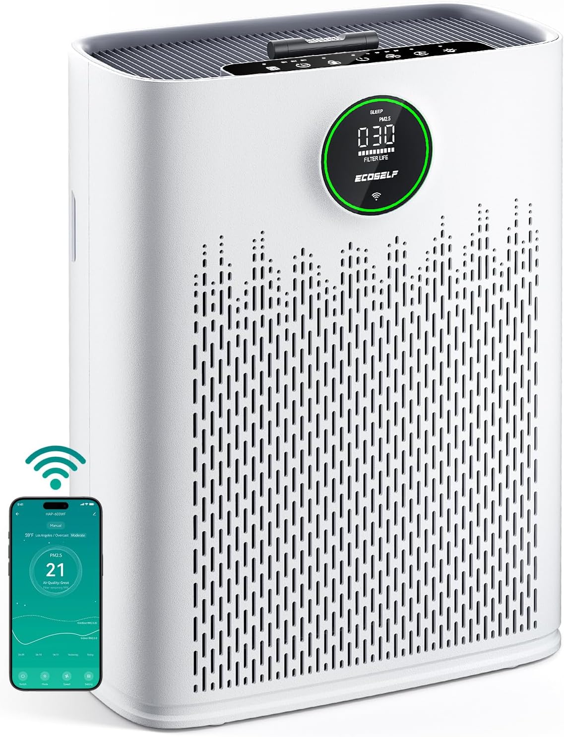Smart Air Purifier for Home Large Rooms, with WiFi Control, Smart Mode, AQI Disp...