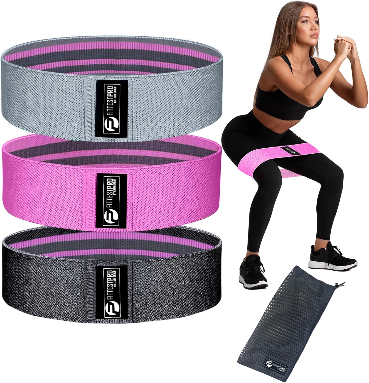 Fittest Pro by Limm Resistance Bands for Legs and Butt, Fabric Exercise Loop Ban...
