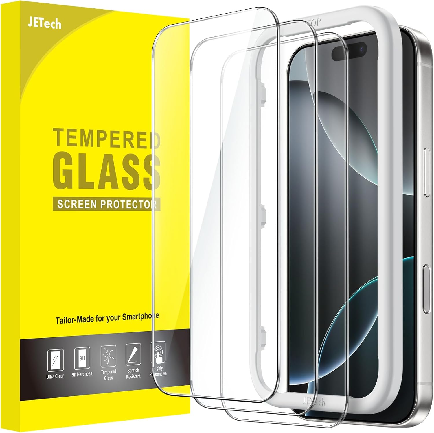 JETech Screen Protector for iPhone 16 Pro 6.3-Inch, Tempered Glass Film with Eas...