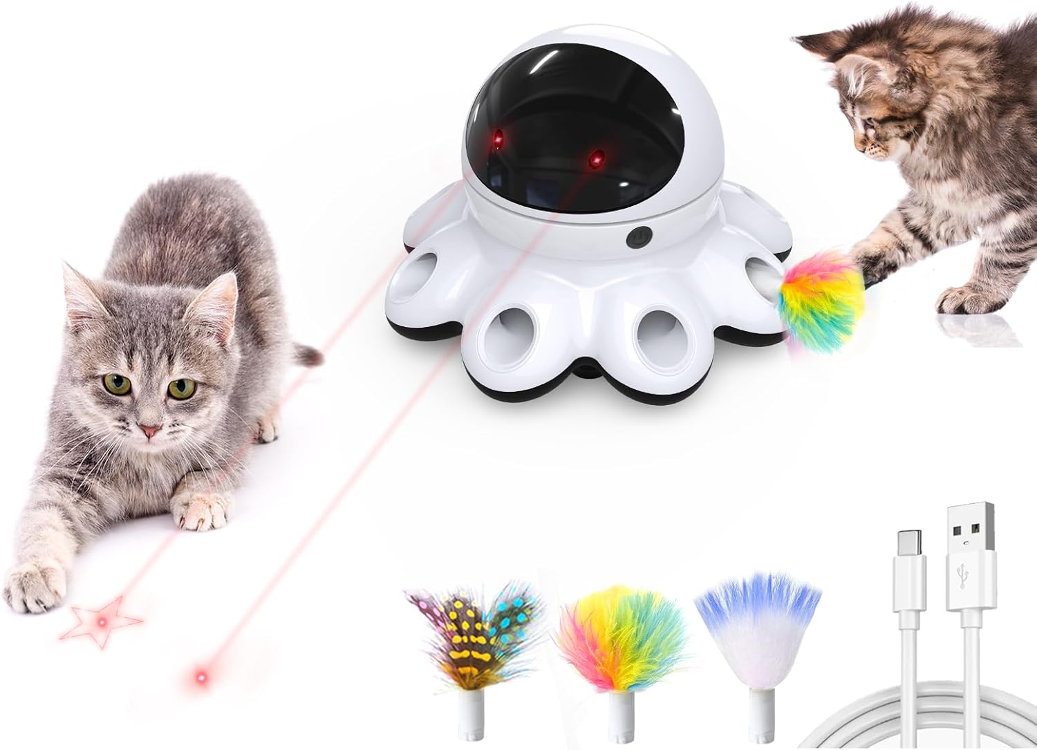 GoldenSun Cat Toy, 2-in-1 Interactive Cat Toys for Indoor Cats, Automatic Cat To...