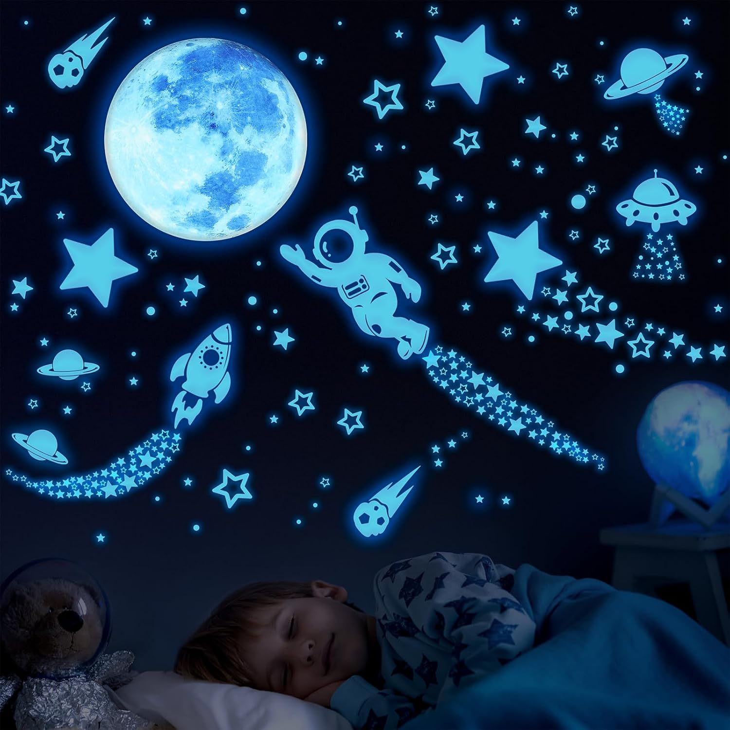ECHOCUBE 1503pcs Glow in The Dark Stars Stickers, Realistic 3D Luminous Stars Wa...
