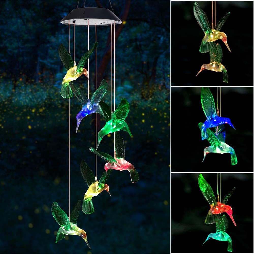 SIX FOXES Wind Chime, Solar Hummingbird Wind Chimes Outdoor/Indoor(Gifts for mom...